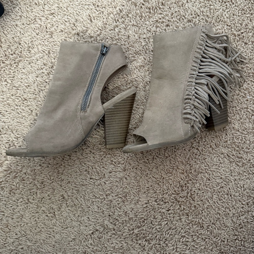 Rampage Taupe Fringe Heeled Boots